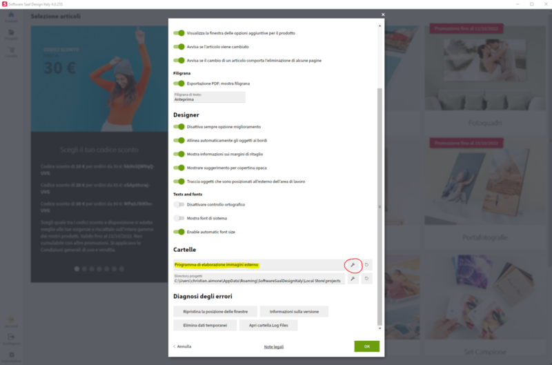 Collegare il programma esterno per la elaborazione delle immagini al Software